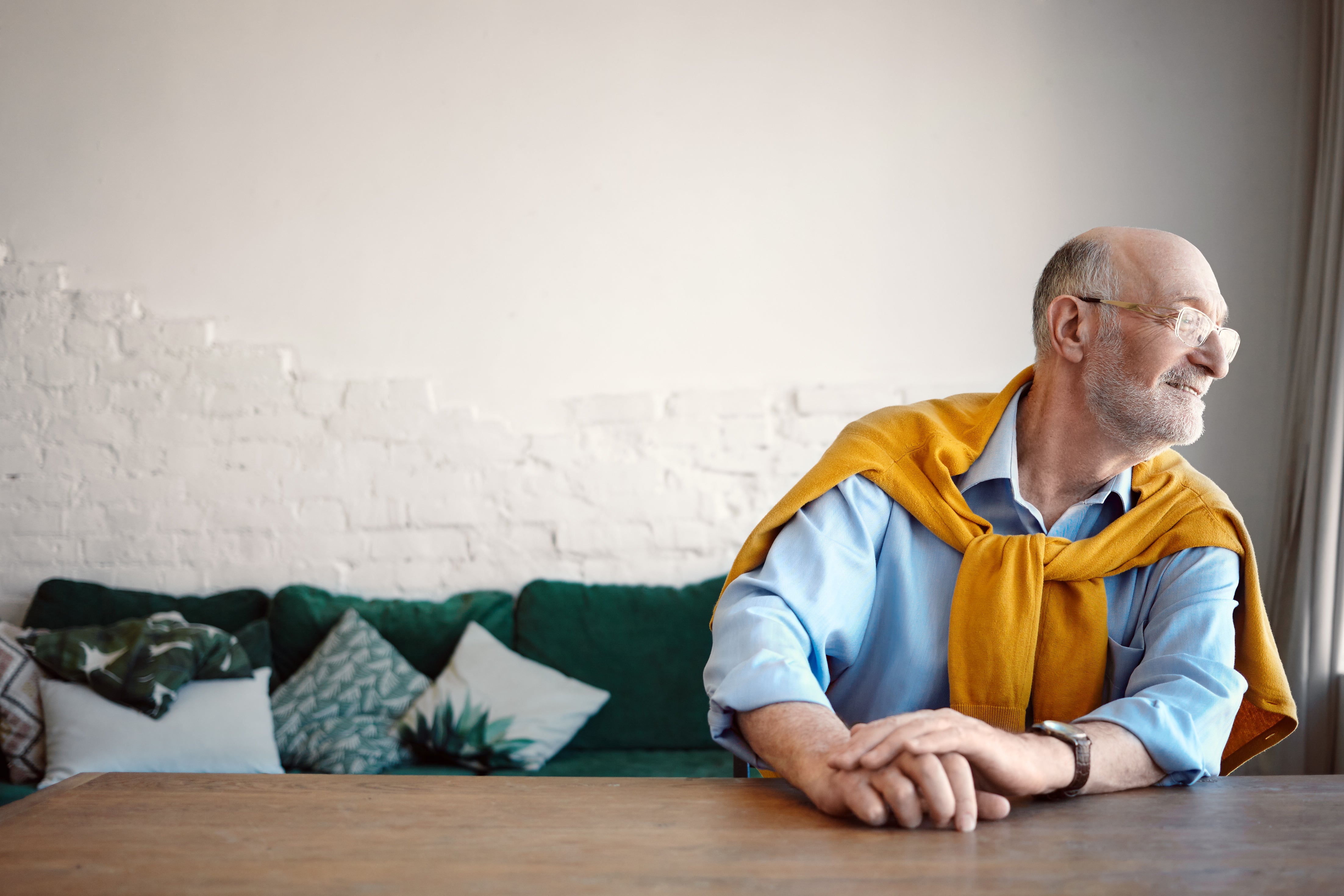 A senior man smiling