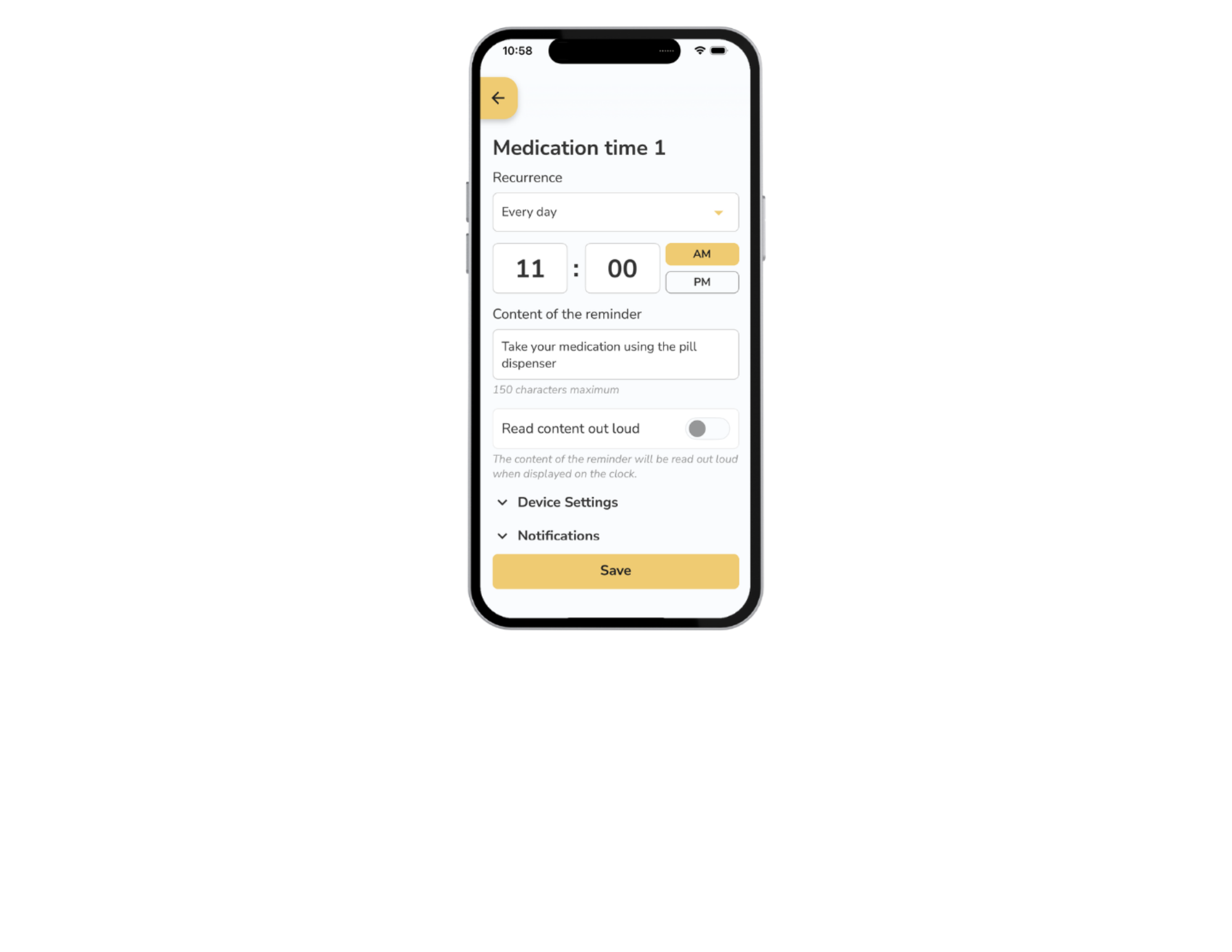 The Idem Companion app showing a medication reminder