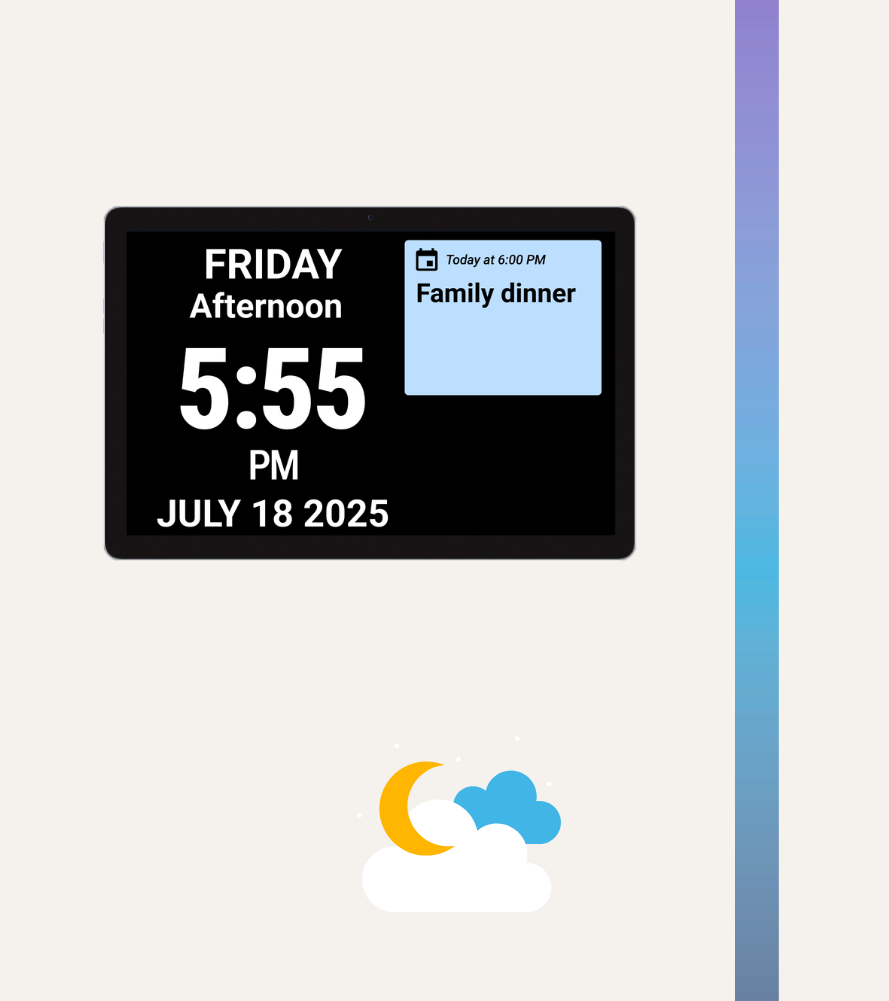The Idem Smart Clock showing an event of Family dinner