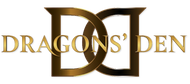 Logo for 'Dragons' Den' as seen on CBC with gold and black design.