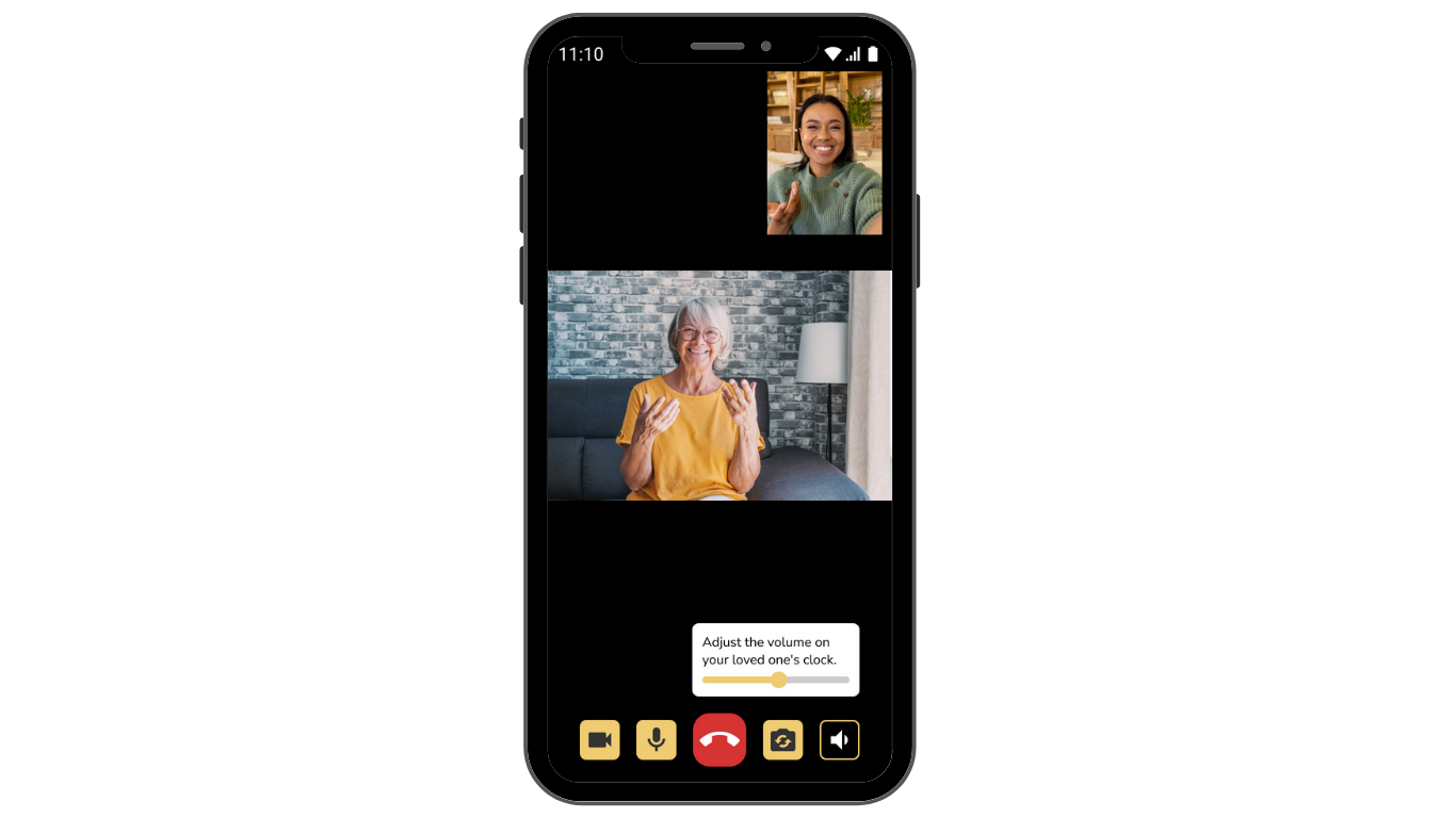 Smartphone displaying a video call on the Idem Companion application.